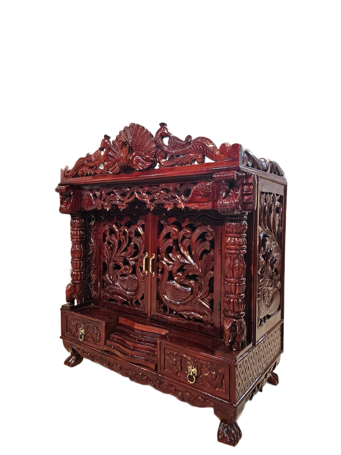 Designer Wooden Temple with Spacious Shelves