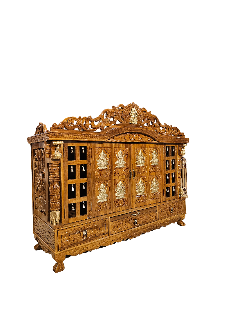 Classic Wooden Pooja Mandir with Ornamental Design