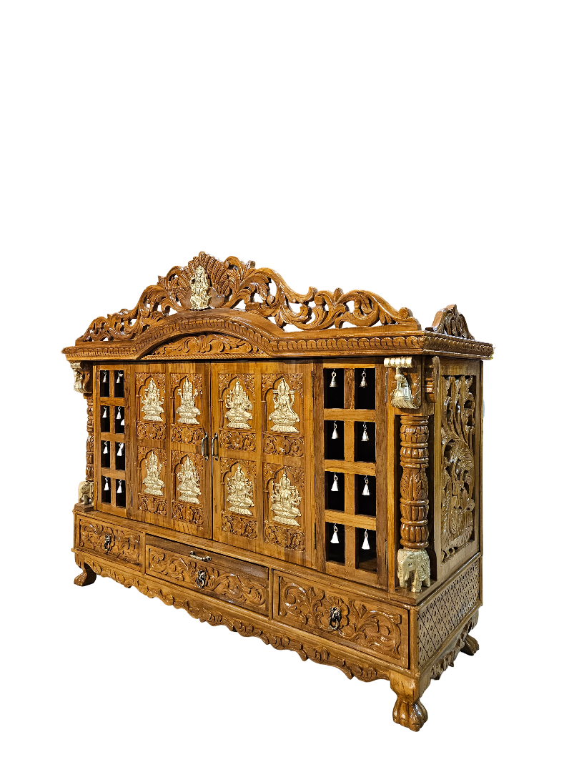 Classic Wooden Pooja Mandir with Ornamental Design