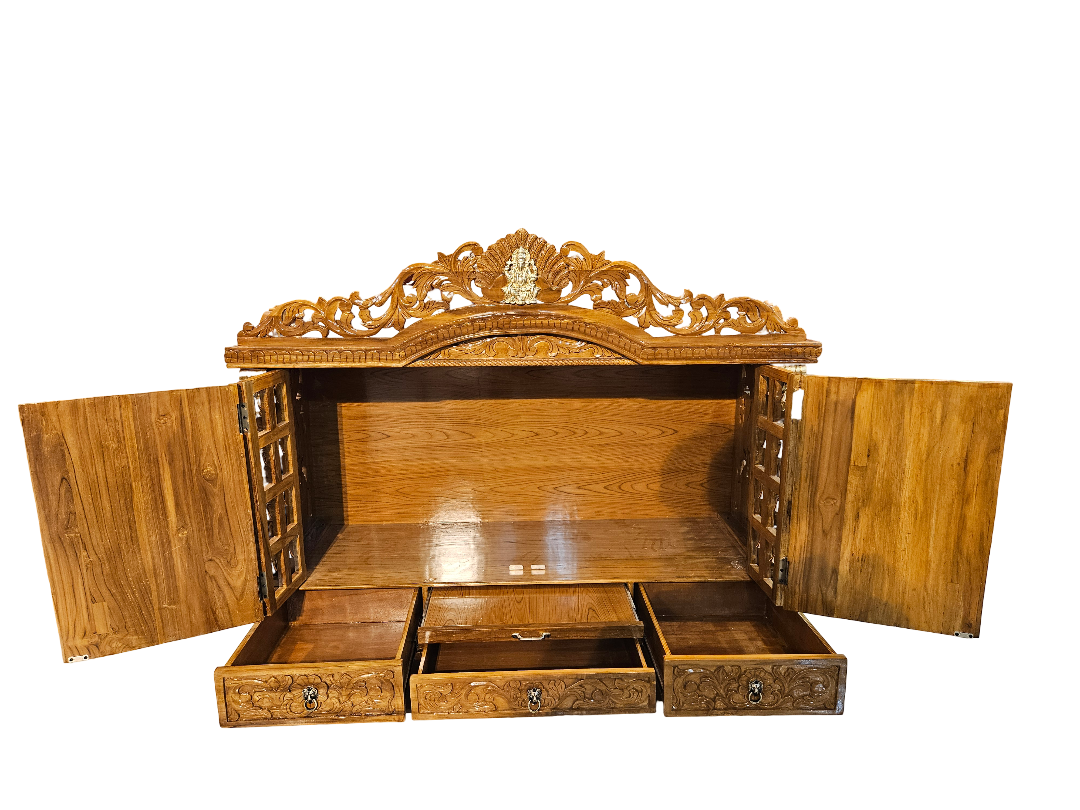 Classic Wooden Pooja Mandir with Ornamental Design