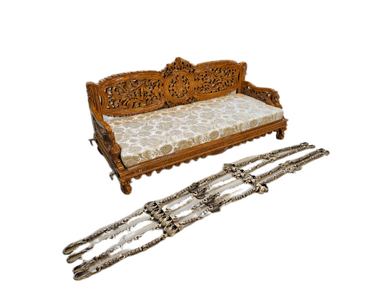 Handcrafted Wooden Carved Jhula Swing with Traditional Design & Brass Chain