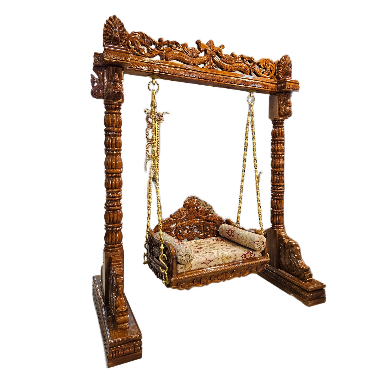 Antique Style Solid Wood Jhula for Living Room | Hand-Carved Indian Swing