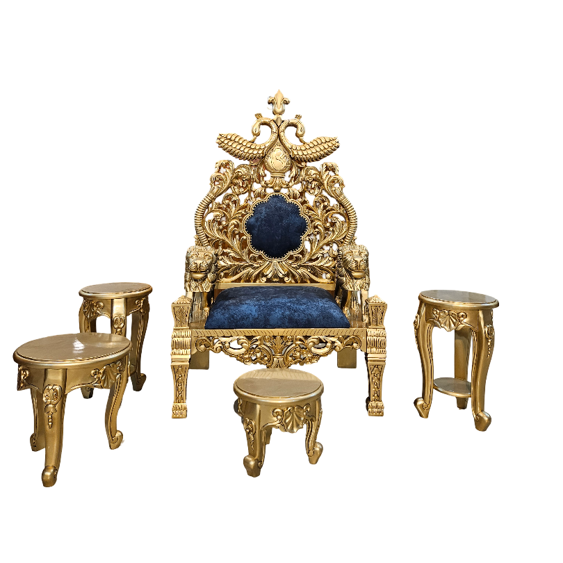 Royal Maharaja Style Wooden Guruji Chair Set with Footrest