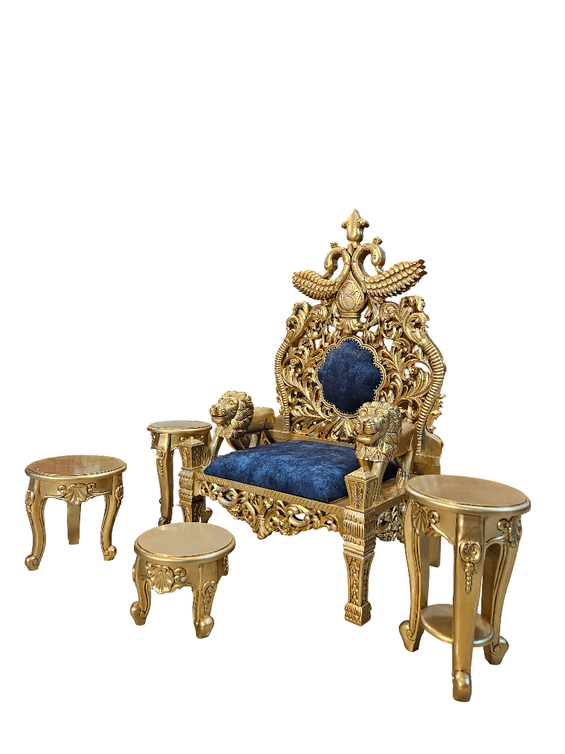 Royal Maharaja Style Wooden Guruji Chair Set with Footrest