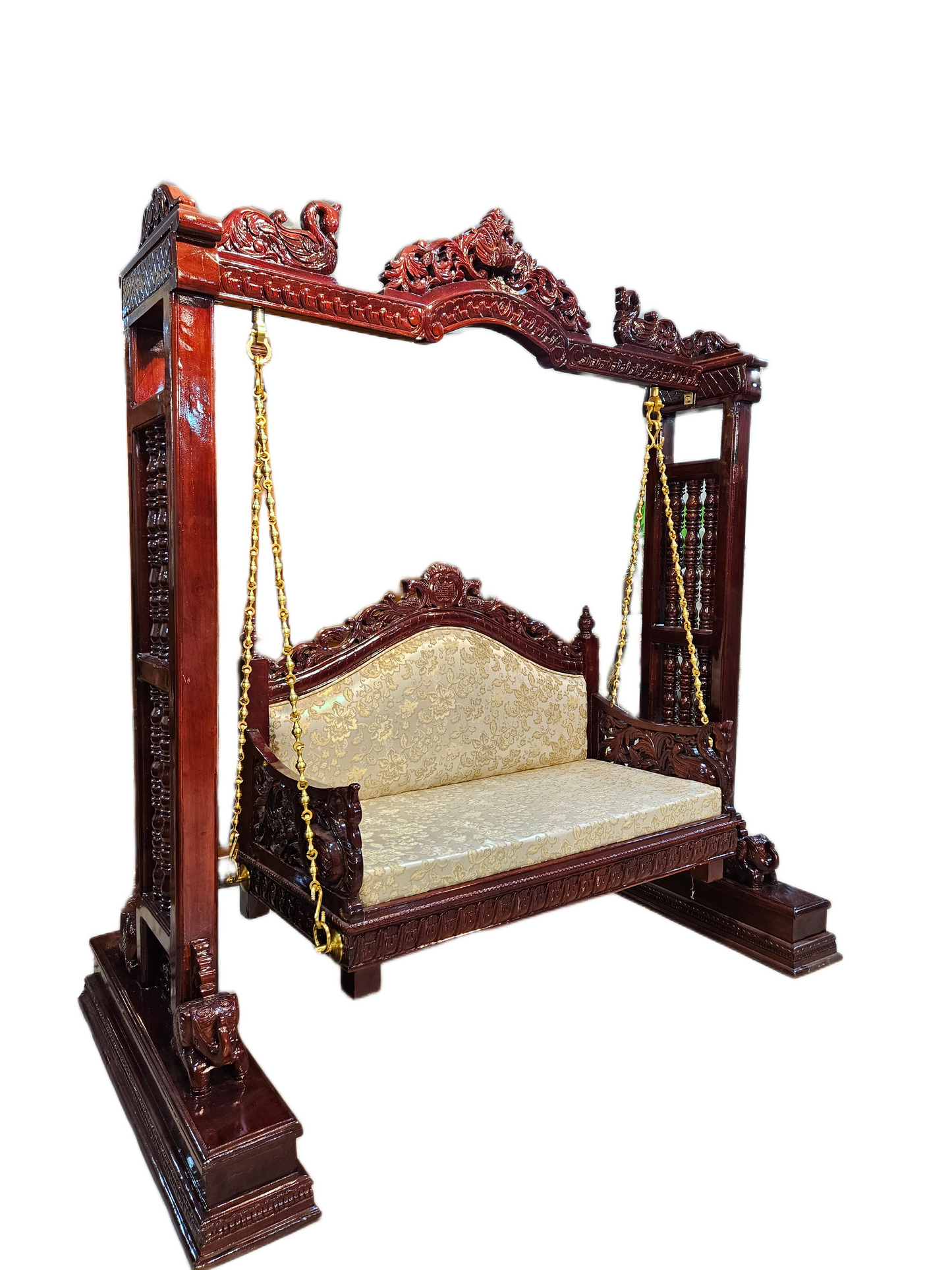 Luxurious Wooden Jhula Swing with Intricate Carvings