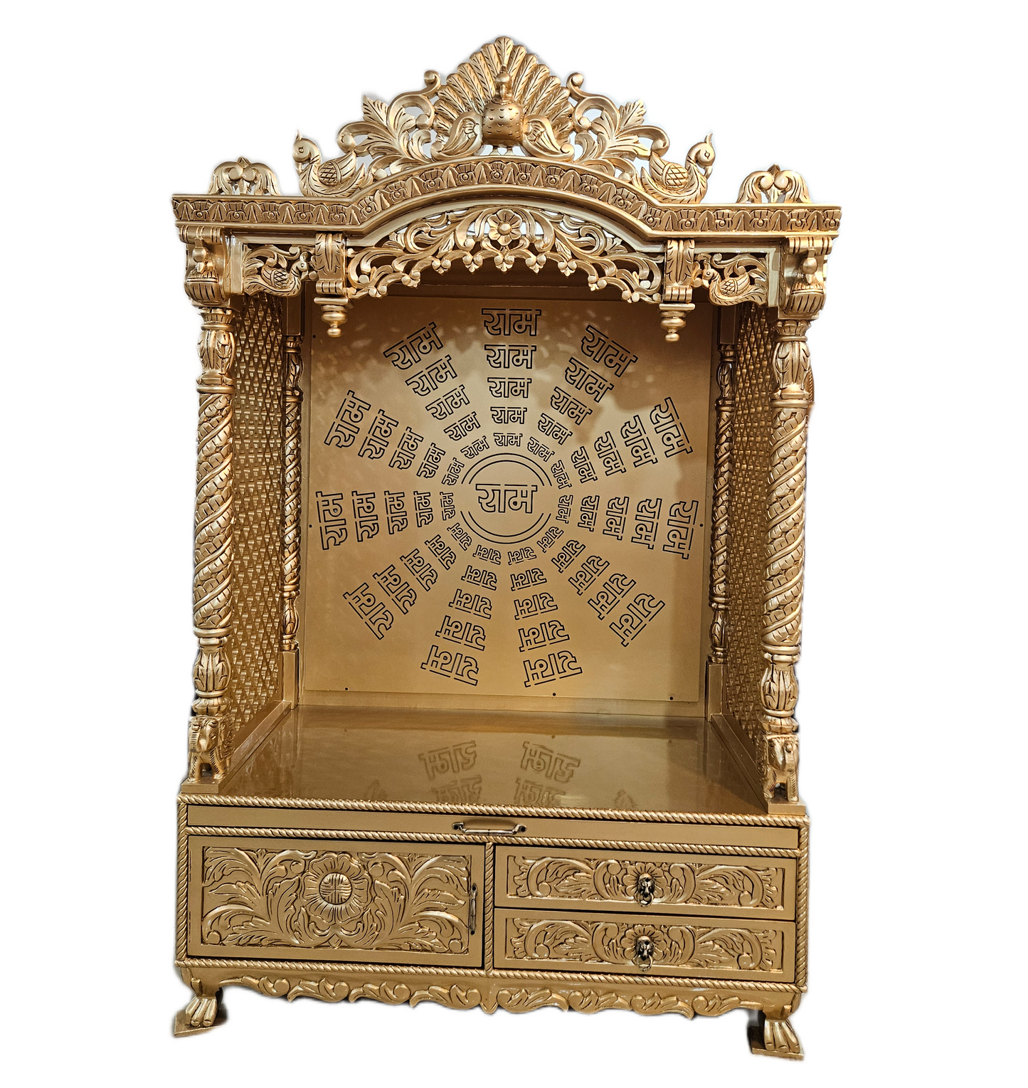 Elegant Handmade Wooden Temple with Drawers