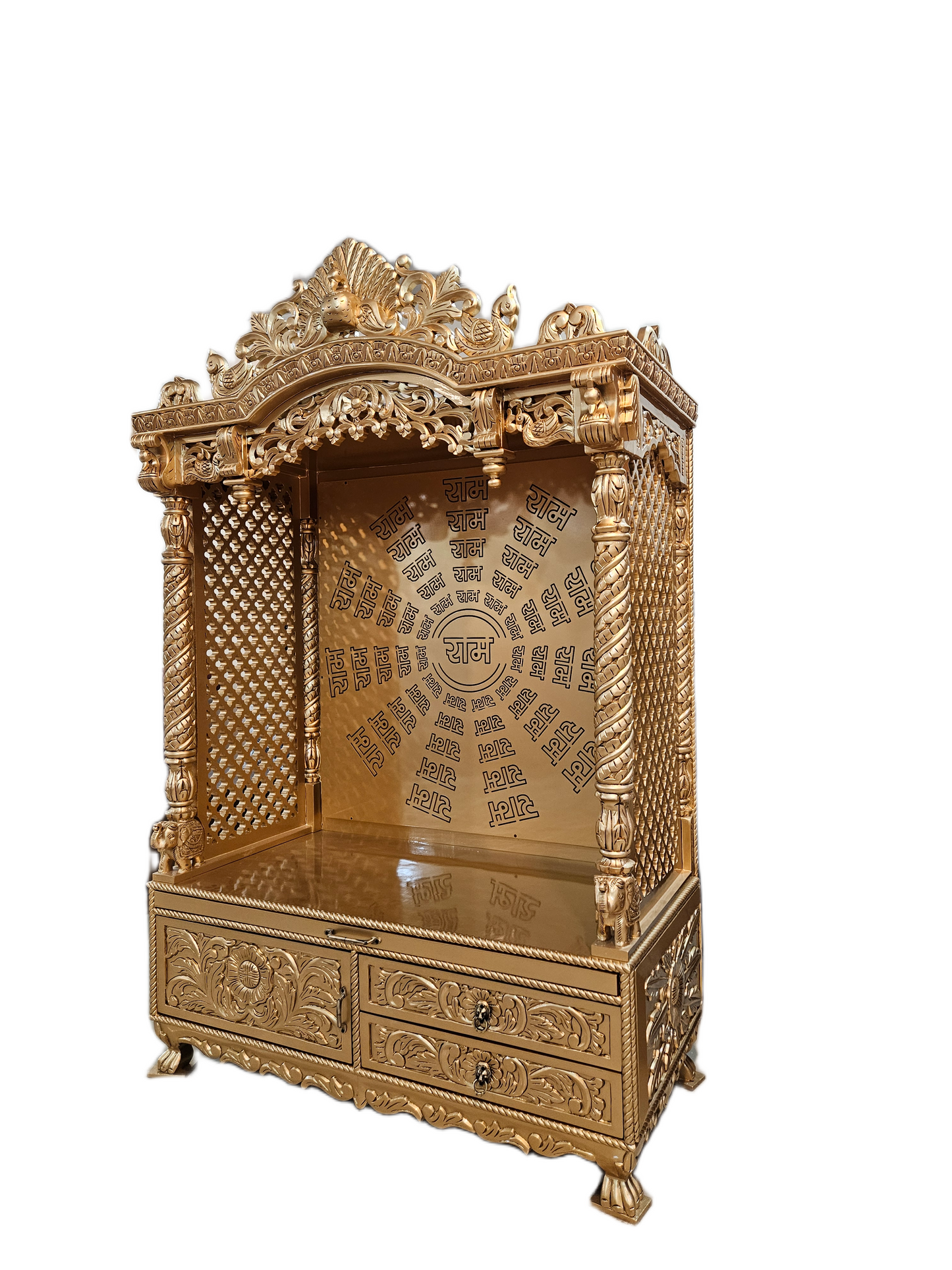 Elegant Handmade Wooden Temple with Drawers