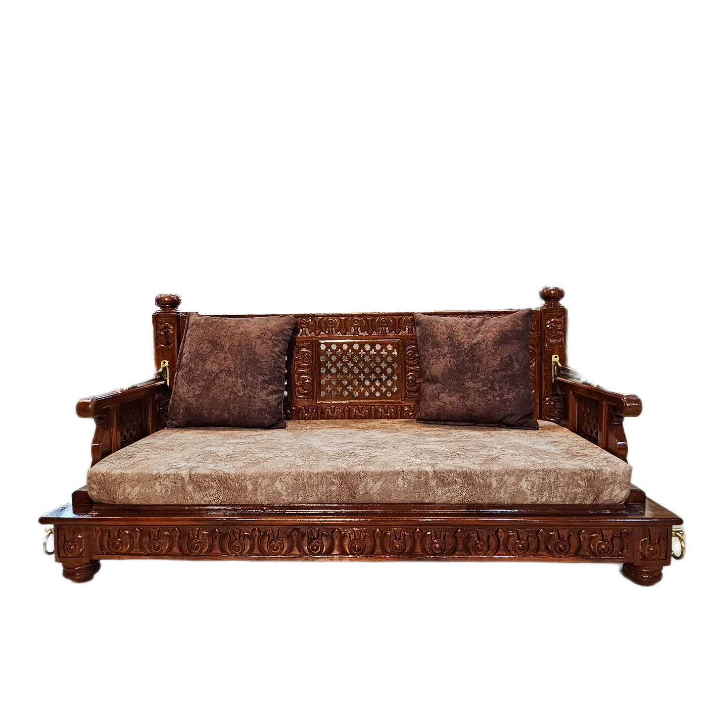 Handcrafted Wooden Swing Jhula with Ornate Pillars