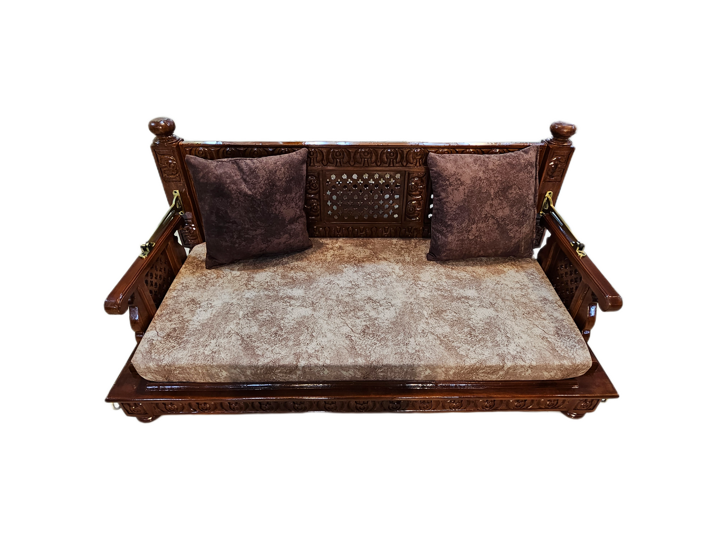 Handcrafted Wooden Swing Jhula with Ornate Pillars