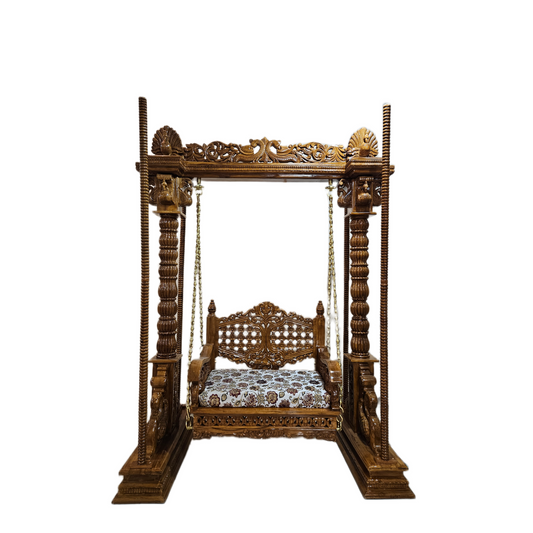 Royal Teak Finish Carved Wooden Jhula