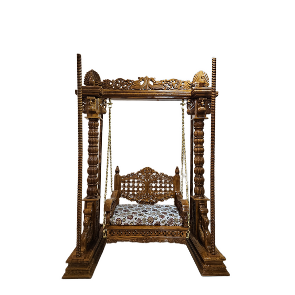 Royal Teak Finish Carved Wooden Jhula