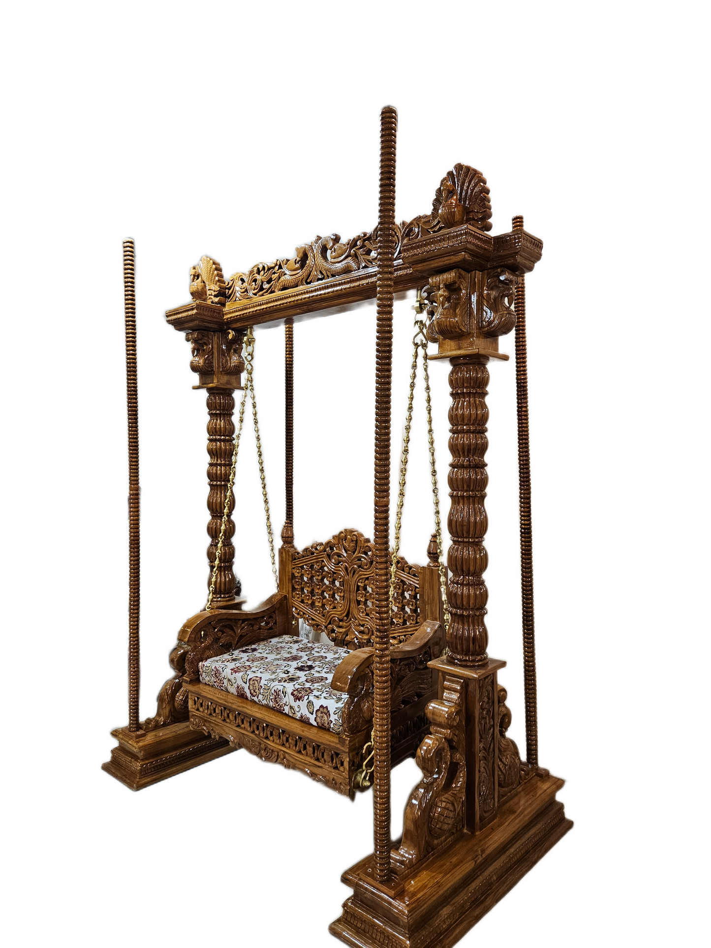 Royal Teak Finish Carved Wooden Jhula