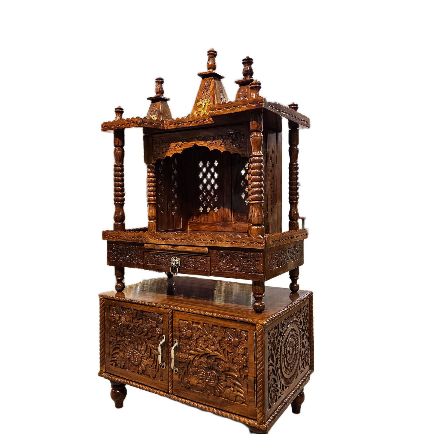 Premium Handcrafted Wooden Pooja Temple with Storage