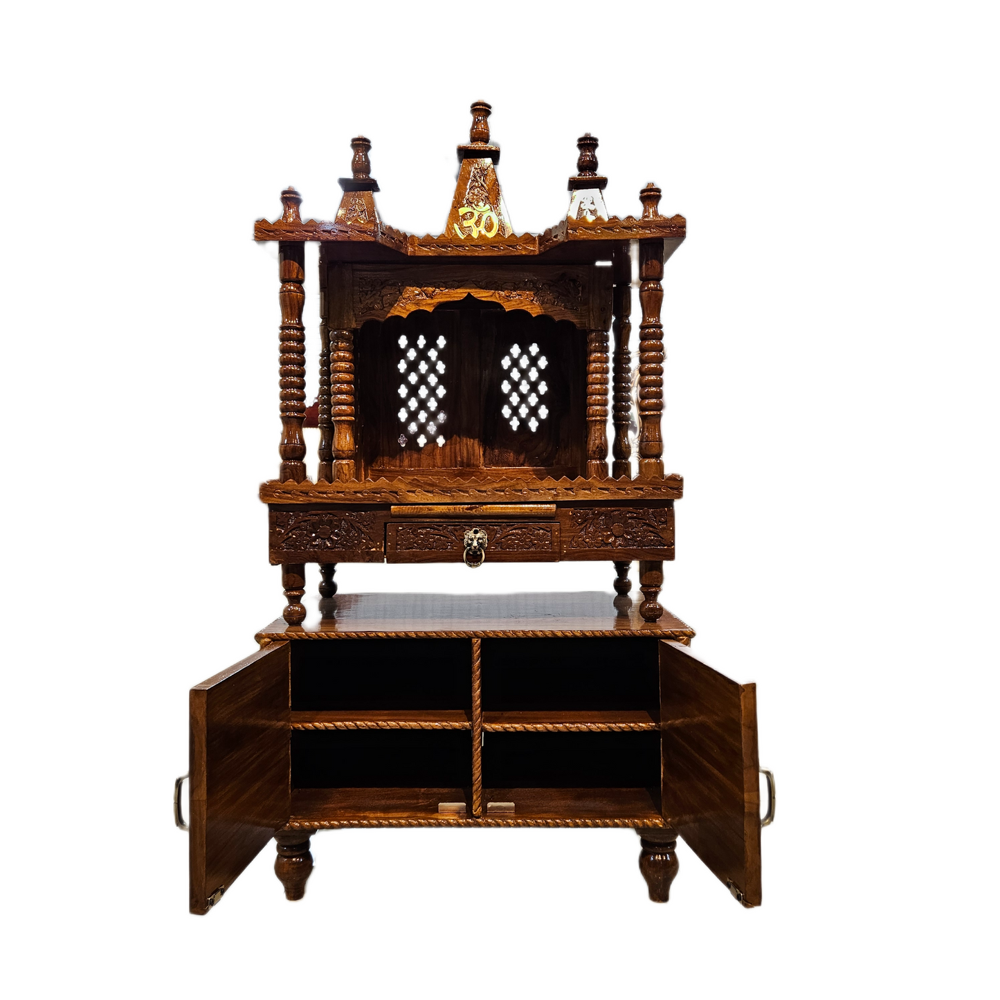 Premium Handcrafted Wooden Pooja Temple with Storage