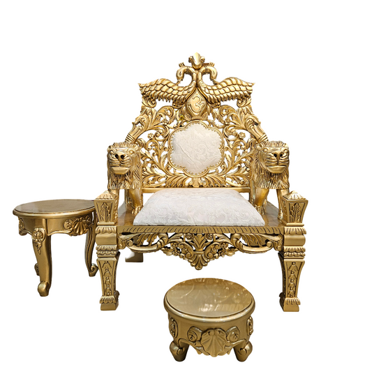 Wooden Guruji Throne Chair with Hand Carved Design
