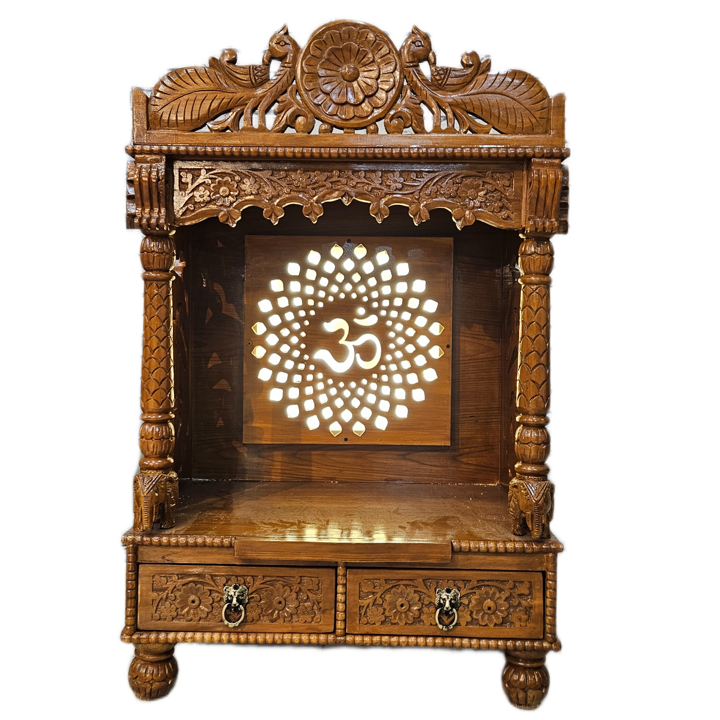 Luxury Wooden Pooja Temple with Drawers & Shelves