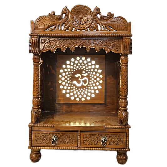 Luxury Wooden Pooja Temple with Drawers & Shelves