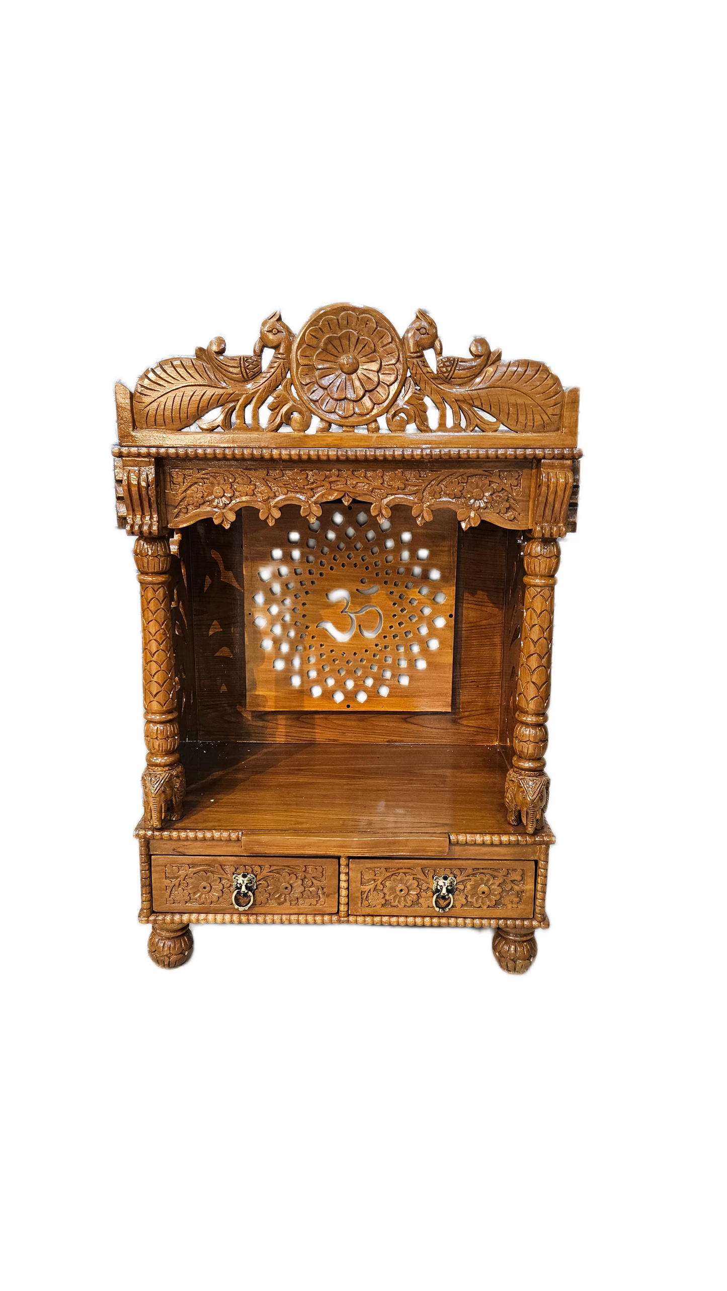 Luxury Wooden Pooja Temple with Drawers & Shelves