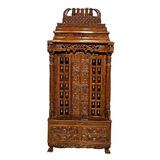 Elegant Home Pooja Mandir in Wooden Finish