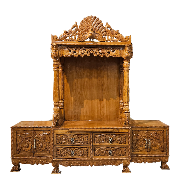 Designer Wooden Temple with Spacious Shelves