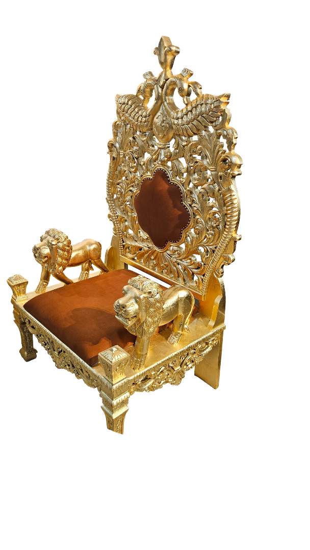 Temple Style Guruji Chair Set – Solid Wood with Golden Touch