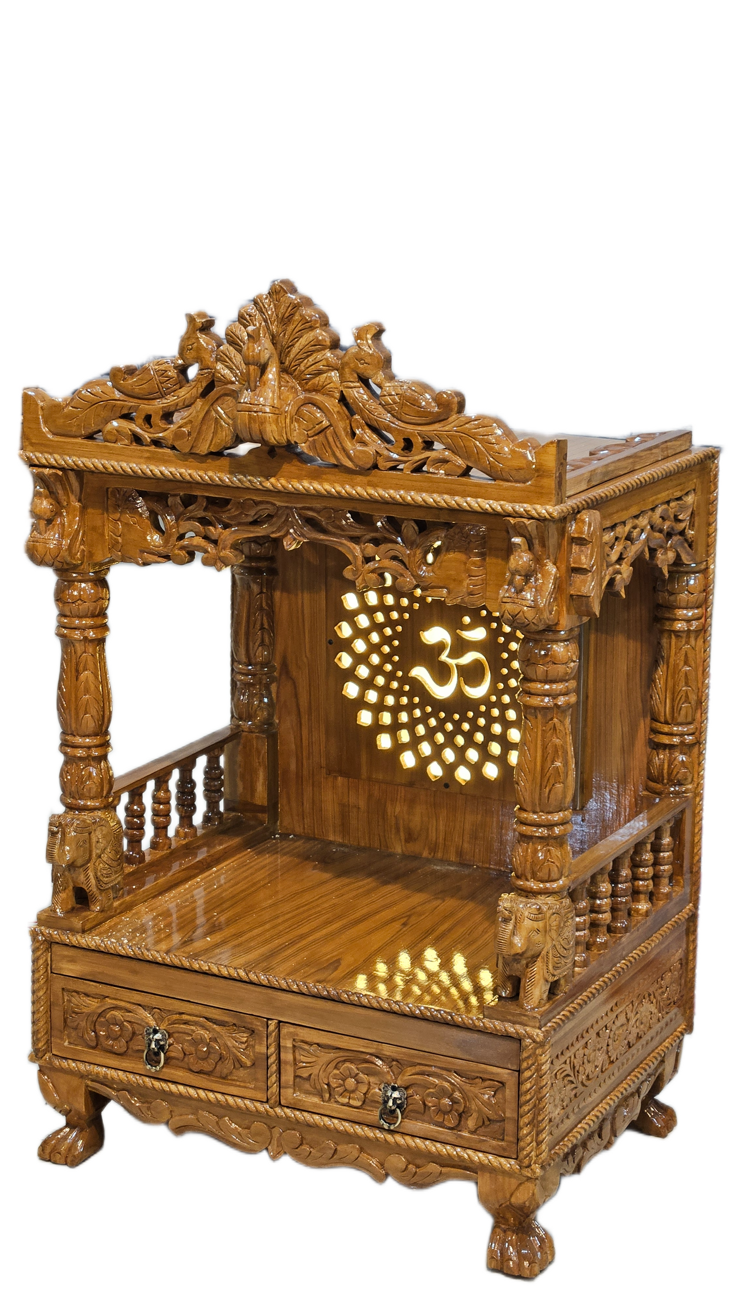 Classic Wooden Pooja Mandir with Ornamental Design