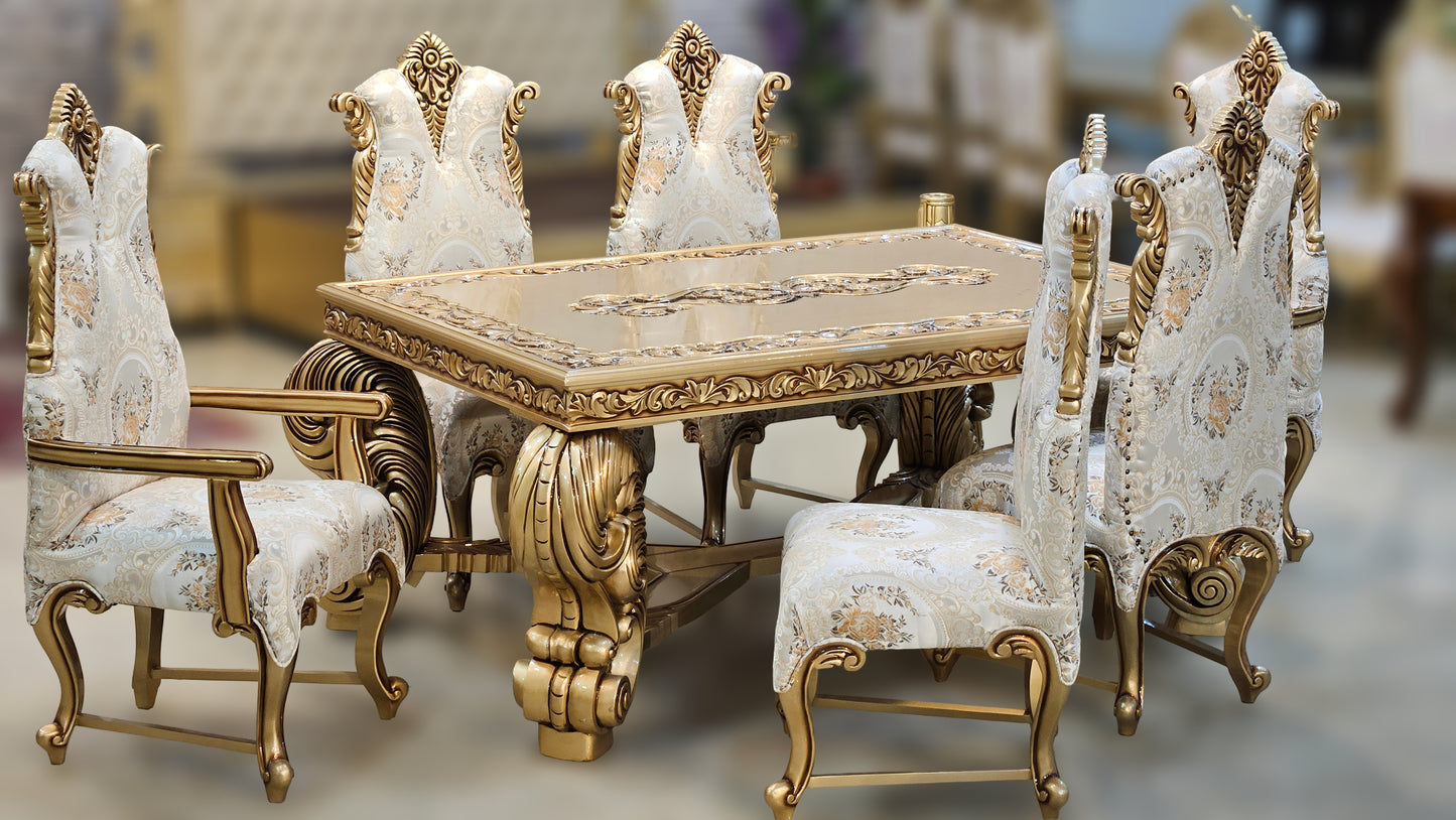 Royal Hand-Carved Wooden Dining Table Set for Luxurious Dining Spaces