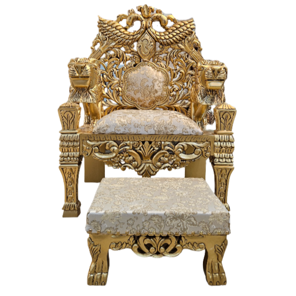 Royal Handcrafted Wooden guruji Chair Set with Footrest