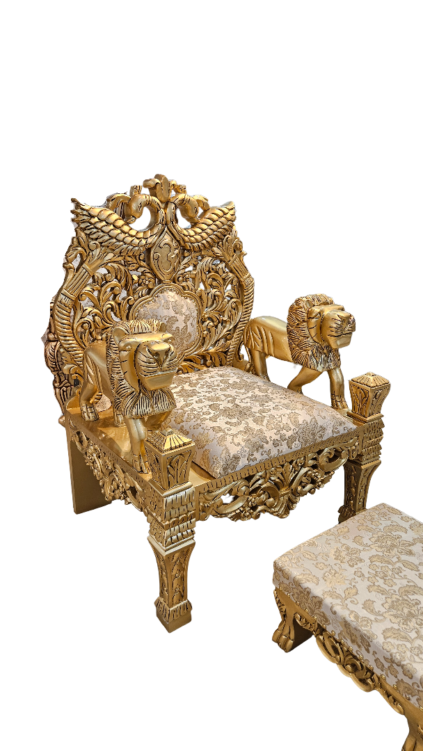 Royal Handcrafted Wooden guruji Chair Set with Footrest