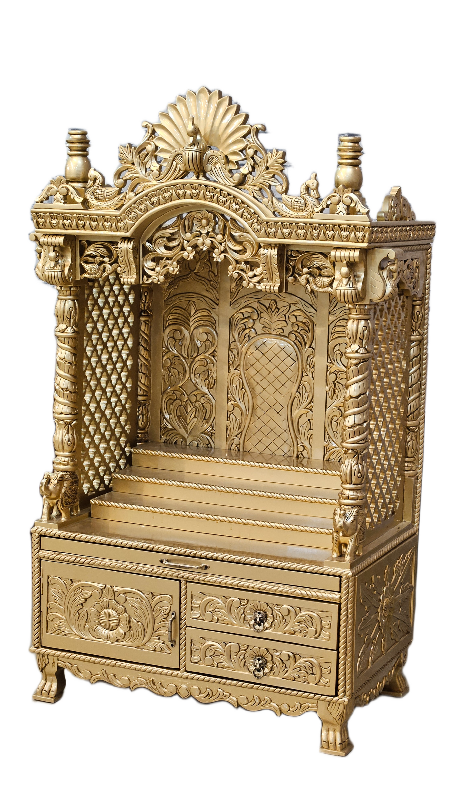 Elegant Handmade Wooden Temple with Drawers