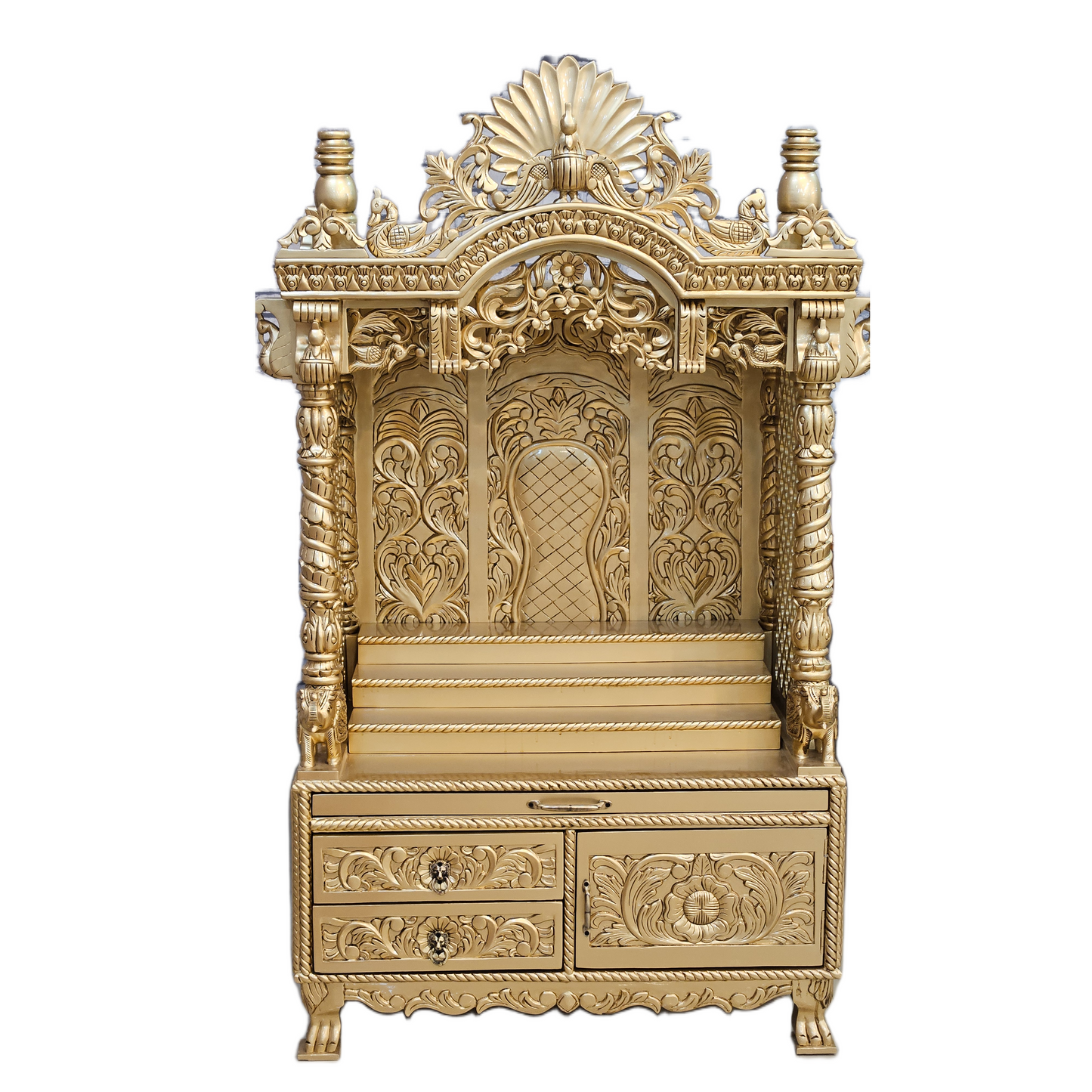 Elegant Handmade Wooden Temple with Drawers