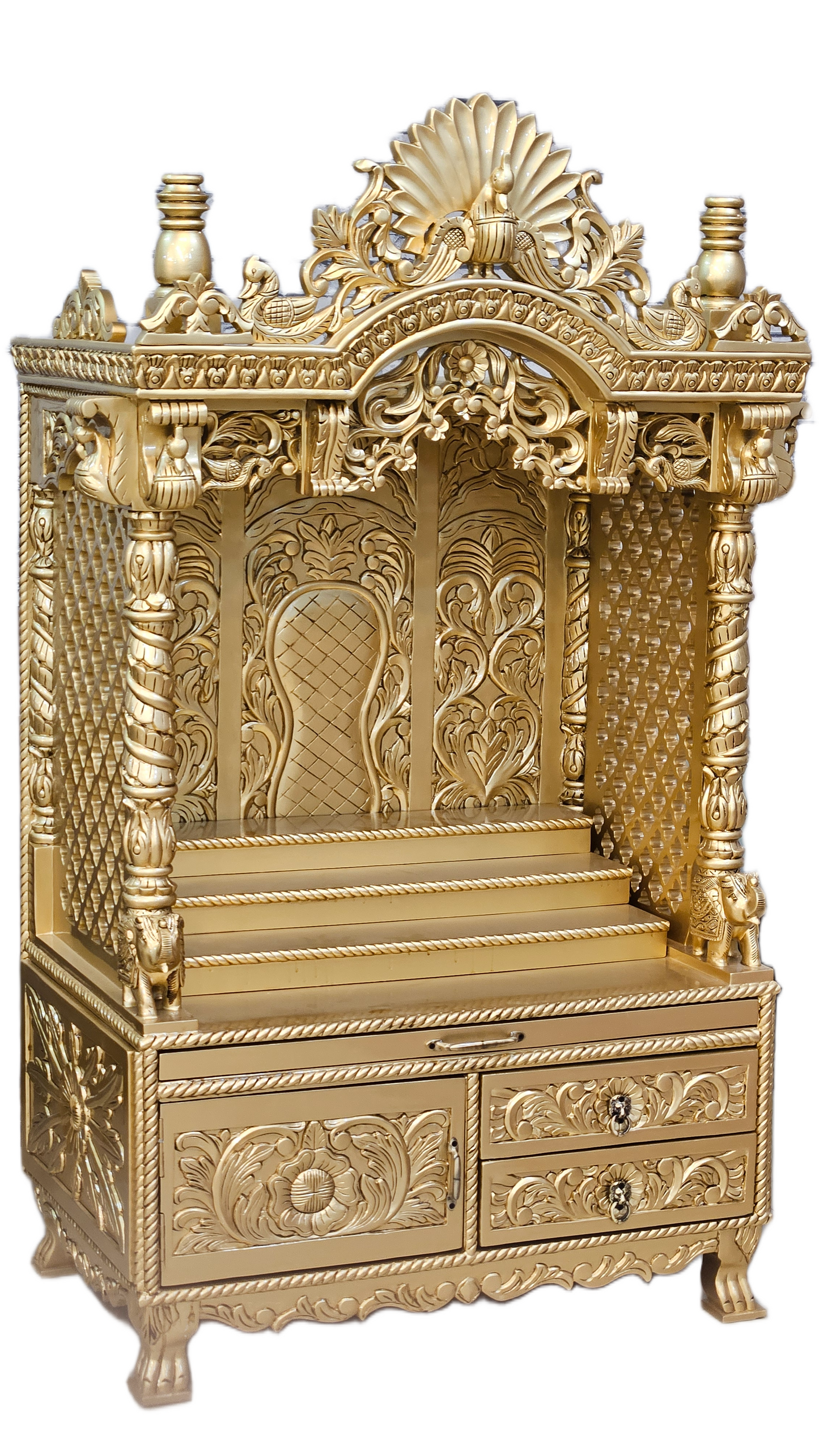 Elegant Handmade Wooden Temple with Drawers