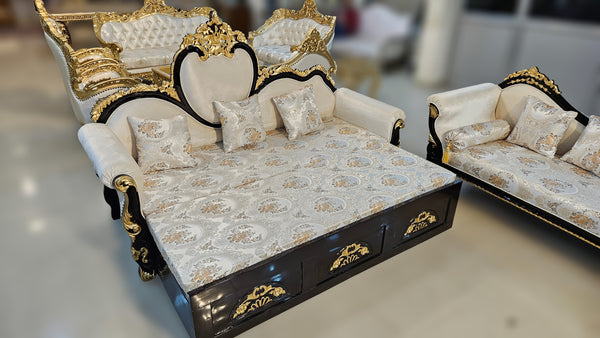 Classic Royal Wooden Sofa Set | Hand-Carved Designer Sofa
