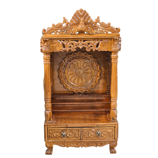 Designer Wooden Temple with Spacious Shelves