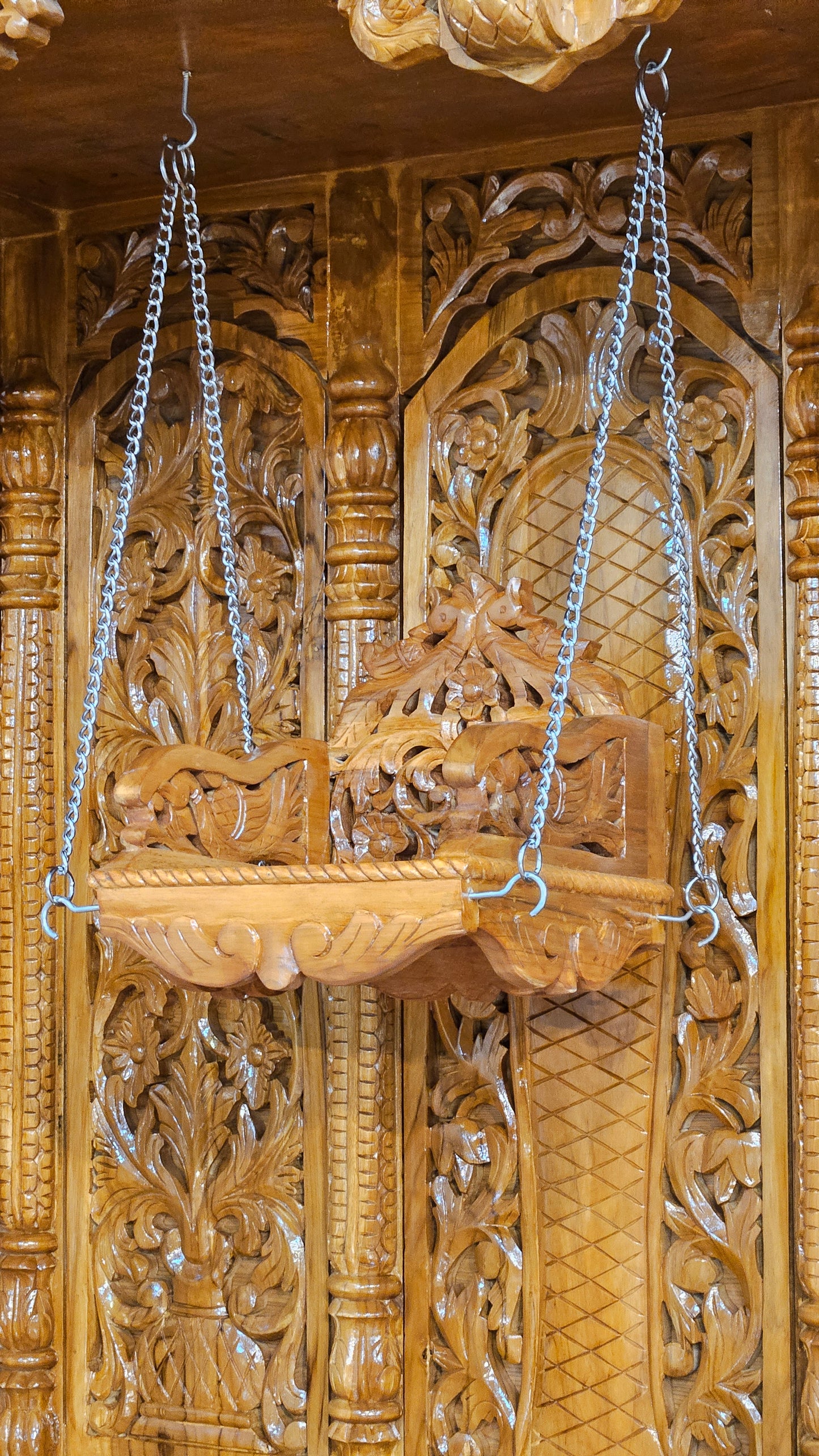 Handcrafted Solid Wood Mandir with Carved Details