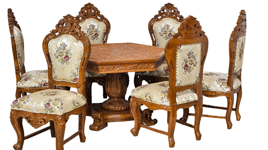 Hand-Carved Wooden Dining Table Set for Dining Spaces