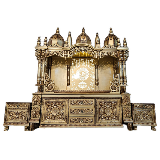 Luxury Wooden Pooja Temple with Drawers & Shelves