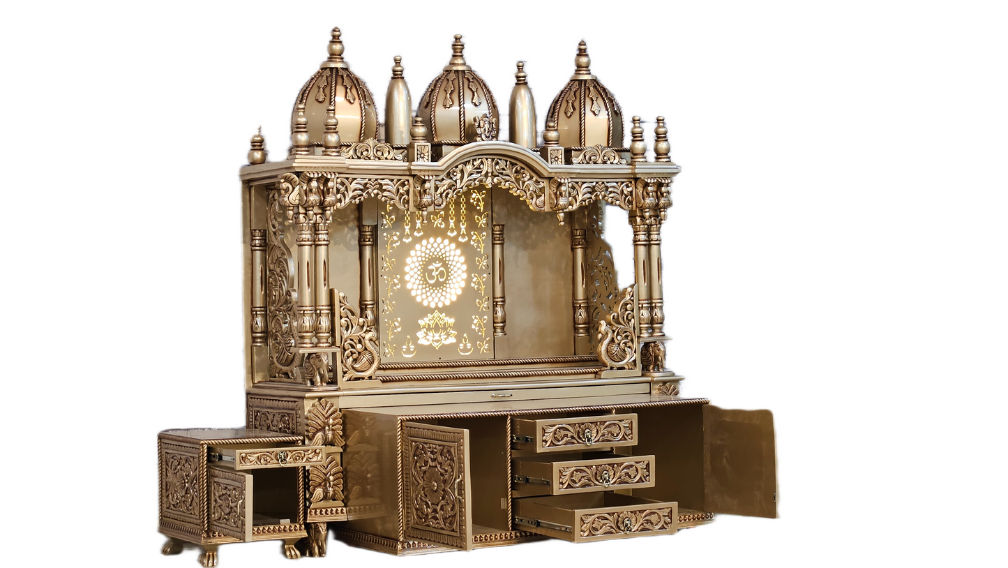 Luxury Wooden Pooja Temple with Drawers & Shelves