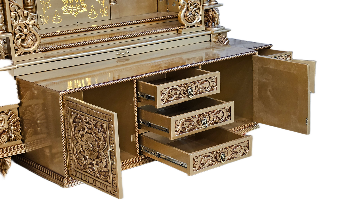 Luxury Wooden Pooja Temple with Drawers & Shelves