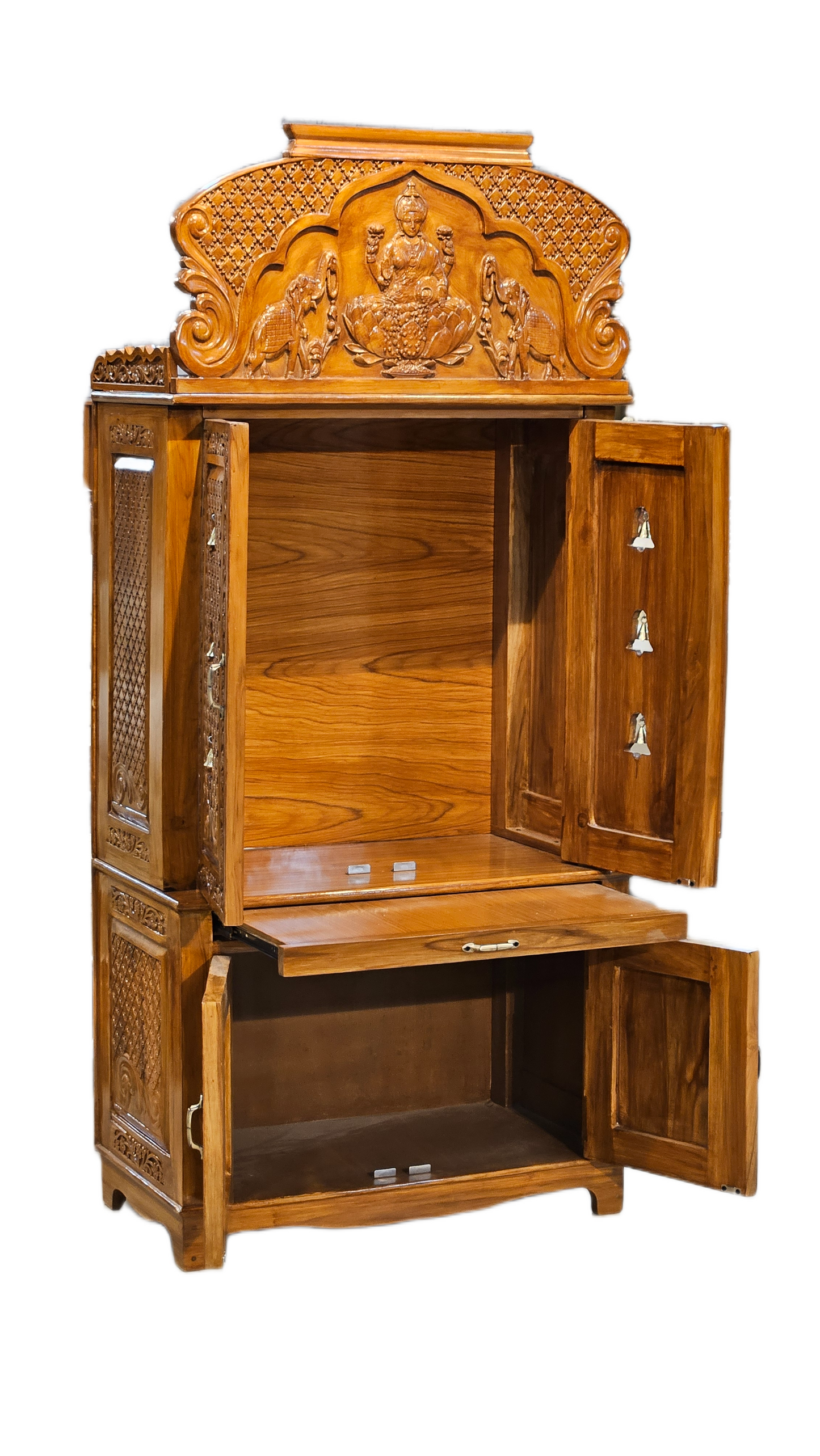 Decorative Wooden Pooja Mandir with Hand Carving