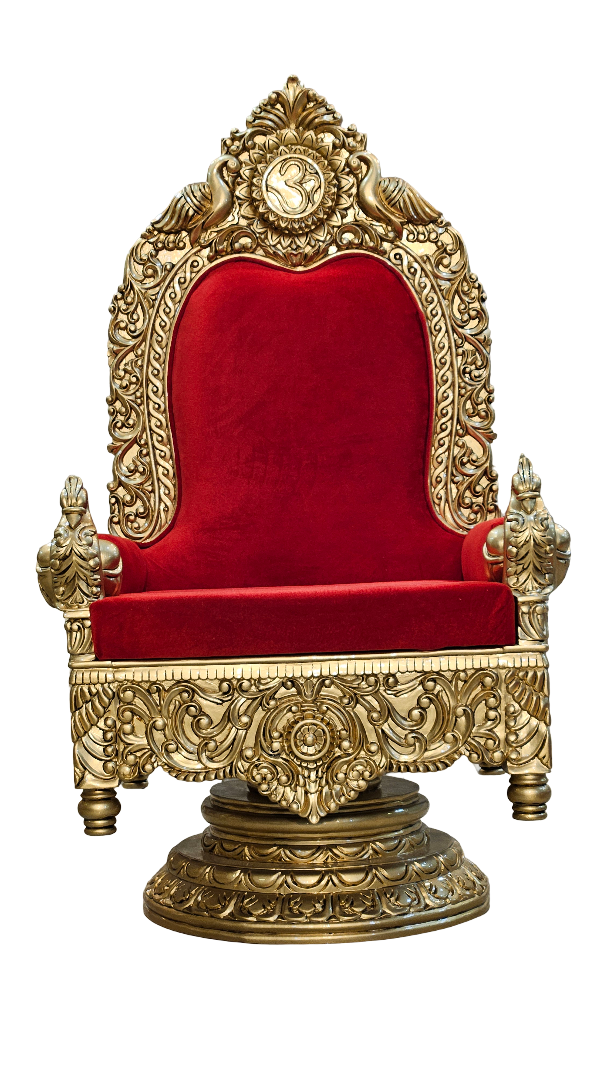 Traditional Wooden Guruji Chair with Golden Polish and Footrest