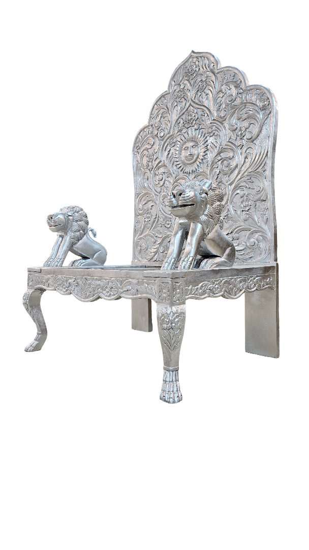 Royal Silver Wooden Guruji Chair – Handcrafted Design