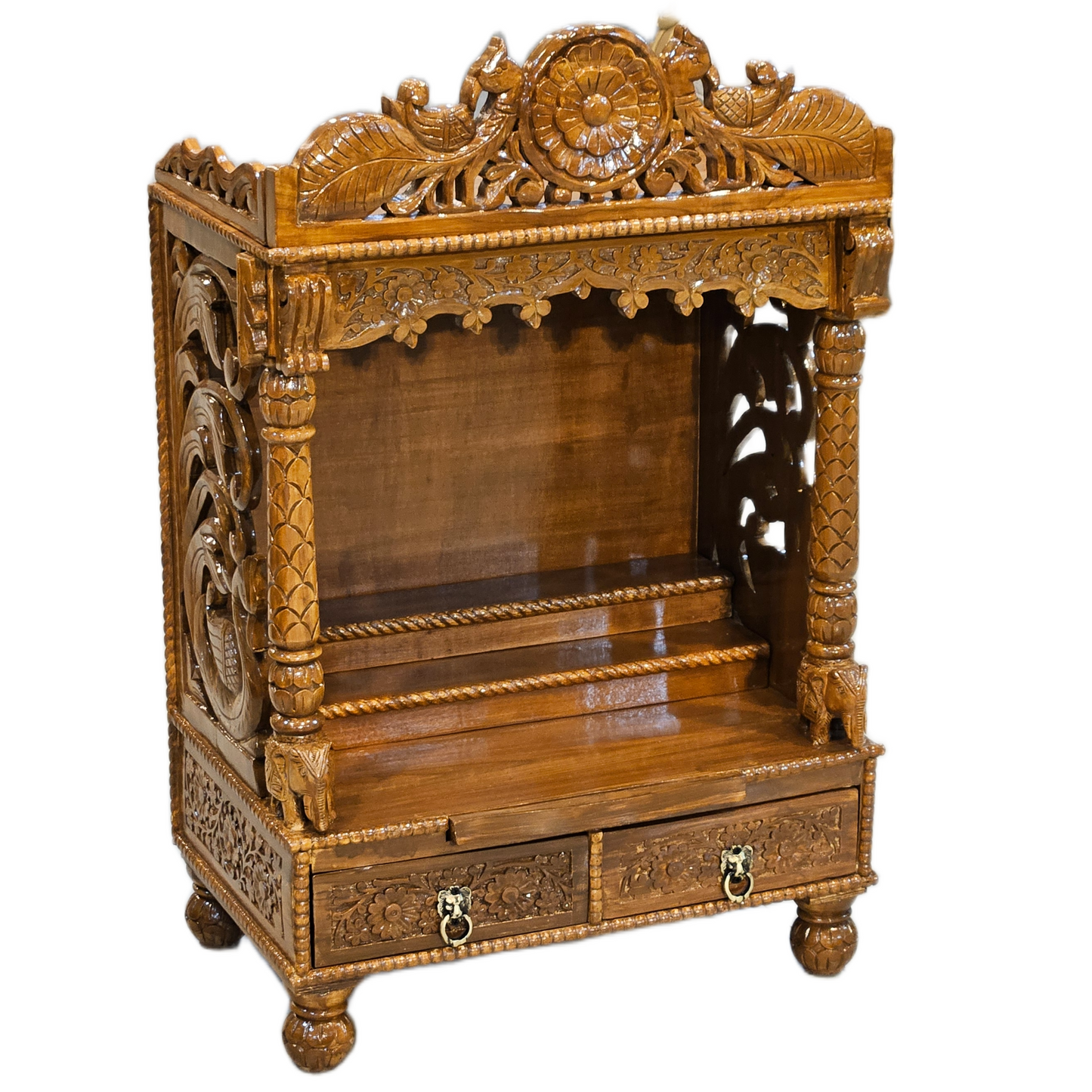 Elegant Home Pooja Mandir in Wooden Finish