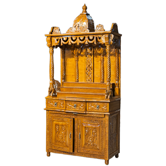 Designer Wooden Temple with Spacious Shelves