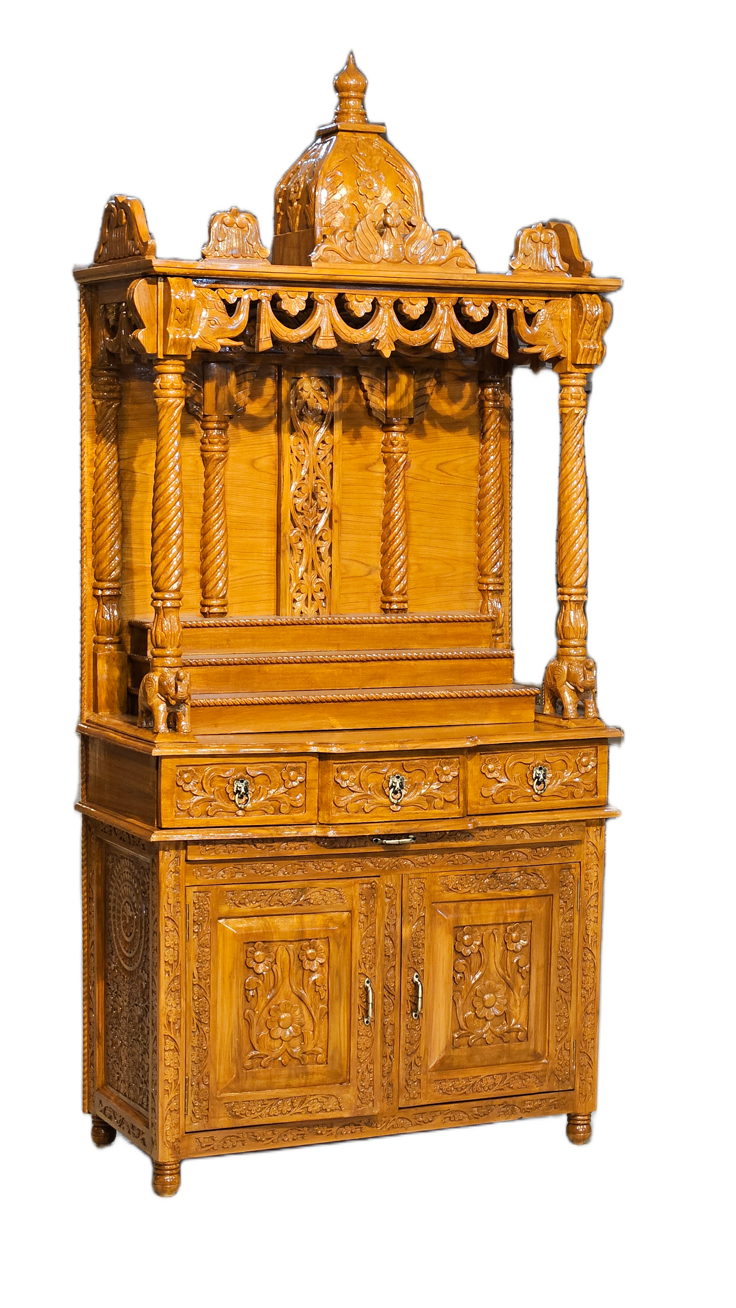 Designer Wooden Temple with Spacious Shelves