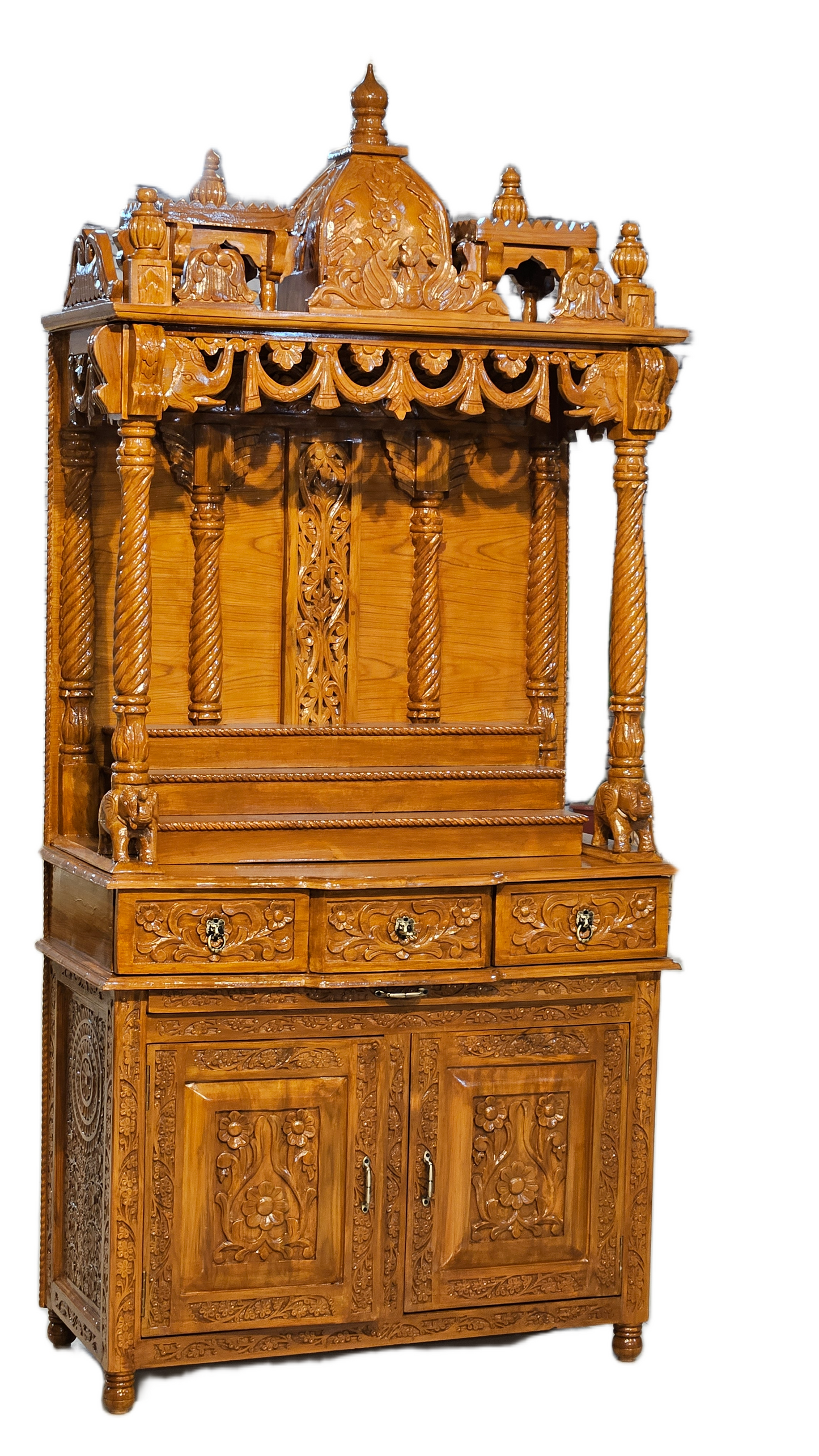 Designer Wooden Temple with Spacious Shelves