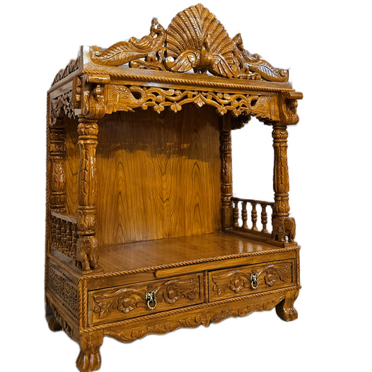 Classic Wooden Pooja Mandir with Ornamental Design