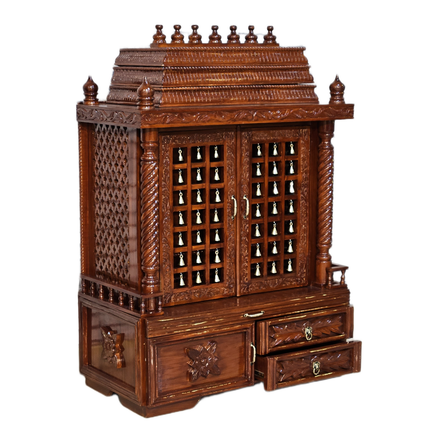 Elegant Handmade Wooden Temple with Drawers