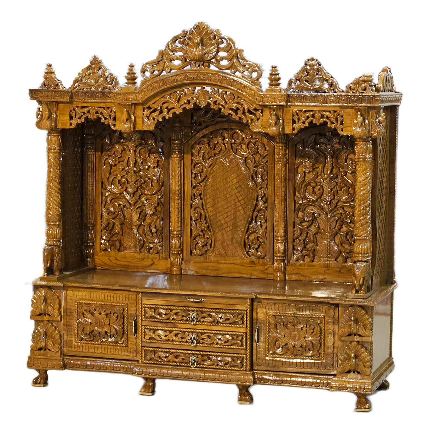 Luxury Handcrafted Wooden Pooja Mandir | Intricate Carvings & Durable Wood | Usha Handicrafts