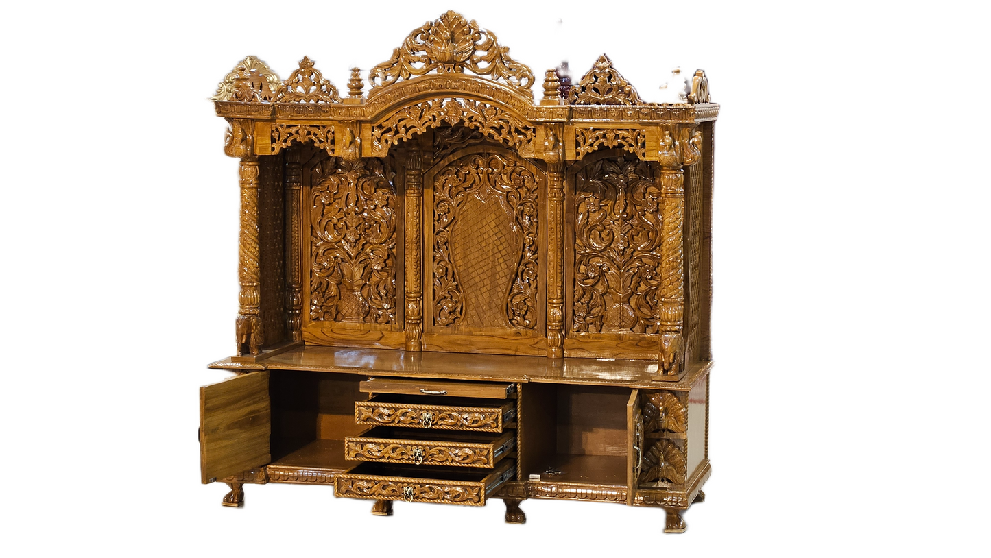 Luxury Handcrafted Wooden Pooja Mandir | Intricate Carvings & Durable Wood | Usha Handicrafts
